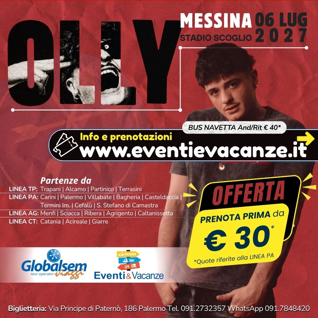 Bus per OLLY in concerto a Messina il 06 LUGLIO 2027