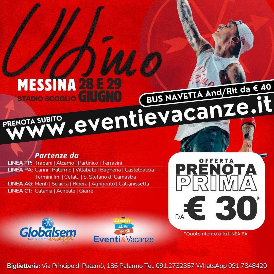 Bus per ULTIMO in concerto a Messina il 28 e 29 giugno 2027