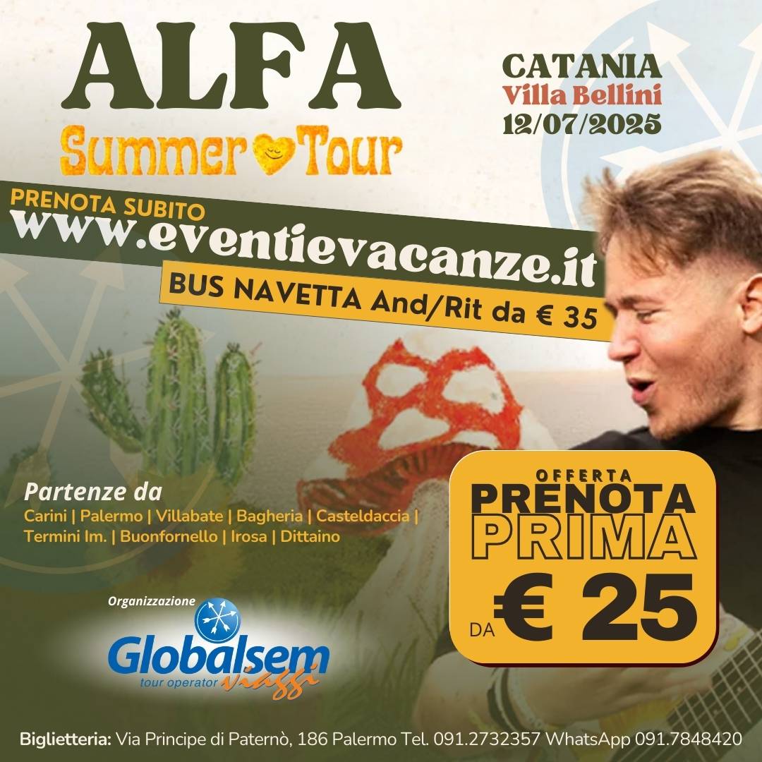 BUS per ALFA da Palermo e provincia in Concerto a Catania il 12 luglio 2024