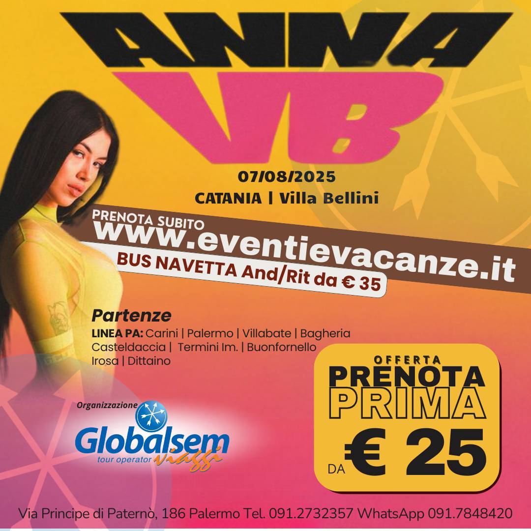 BUS per ANNA PEPE da Palermo e provincia in Concerto a Catania il 07 agosto 2025