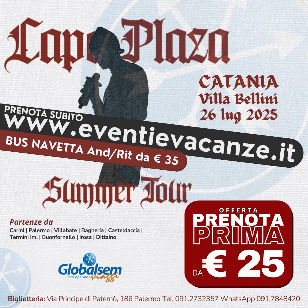 BUS per CAPO PLAZA da Palermo e provincia in Concerto a Catania il 26 luglio 2024