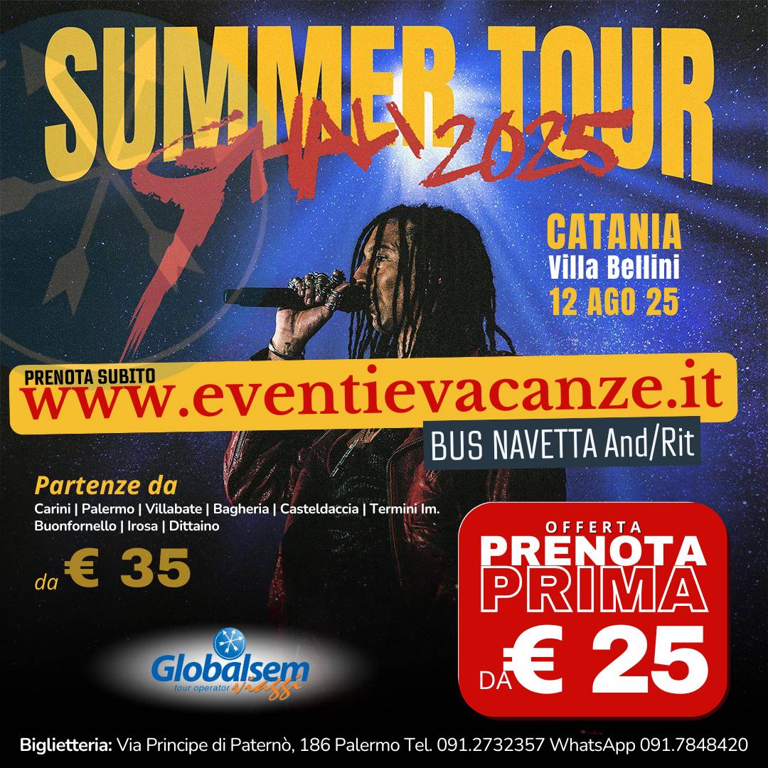 BUS per GHALI da Palermo e provincia in Concerto a Catania il 12 agosto 2025