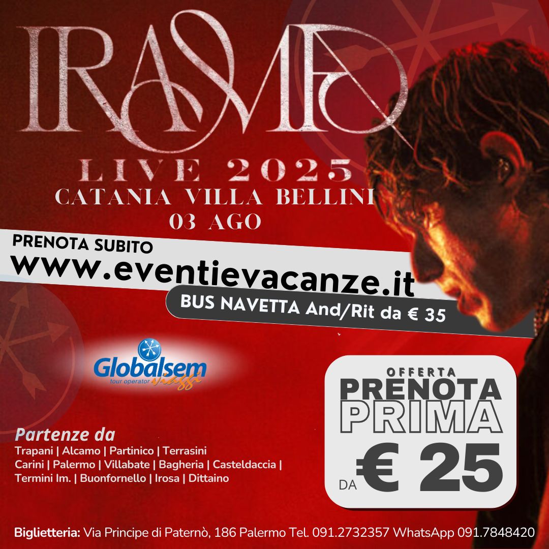 BUS per IRAMA da Palermo e Trapani in Concerto a Catania il 03 agosto 2025