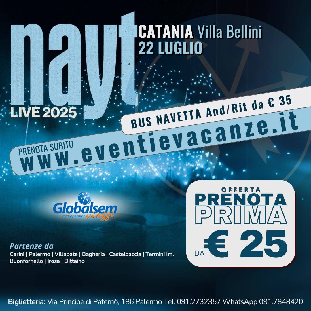 BUS per NAYT da Palermo e provincia in Concerto a Catania il 22 luglio 2025