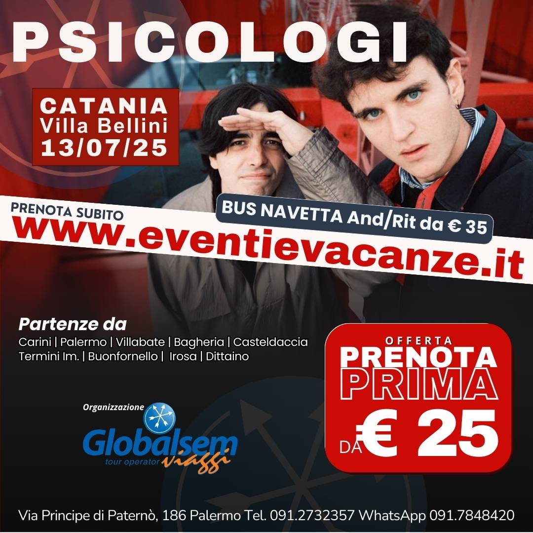 BUS per PSICOLOGI da Palermo e provincia in Concerto a Catania il 13 luglio 2025