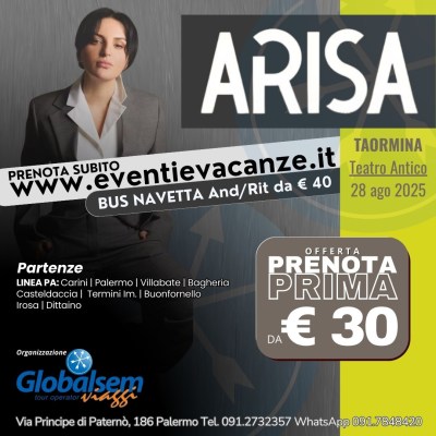 BUS per ARISA da Palermo e provincia in Concerto a Taormina giorno 28 agosto 2025