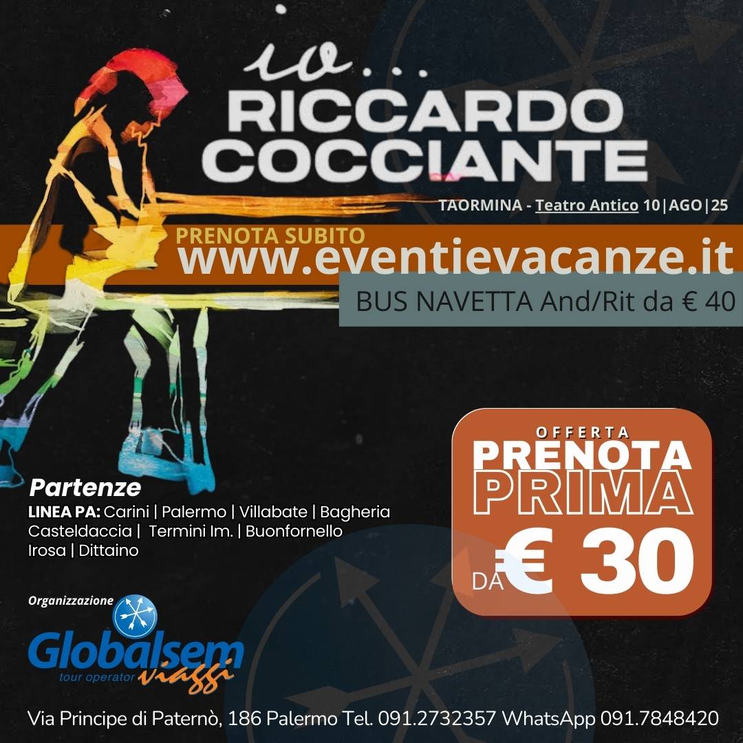 BUS per RICCARDO COCCIANTE da Palermo e provincia in Concerto a Taormina il 10 agosto 2025