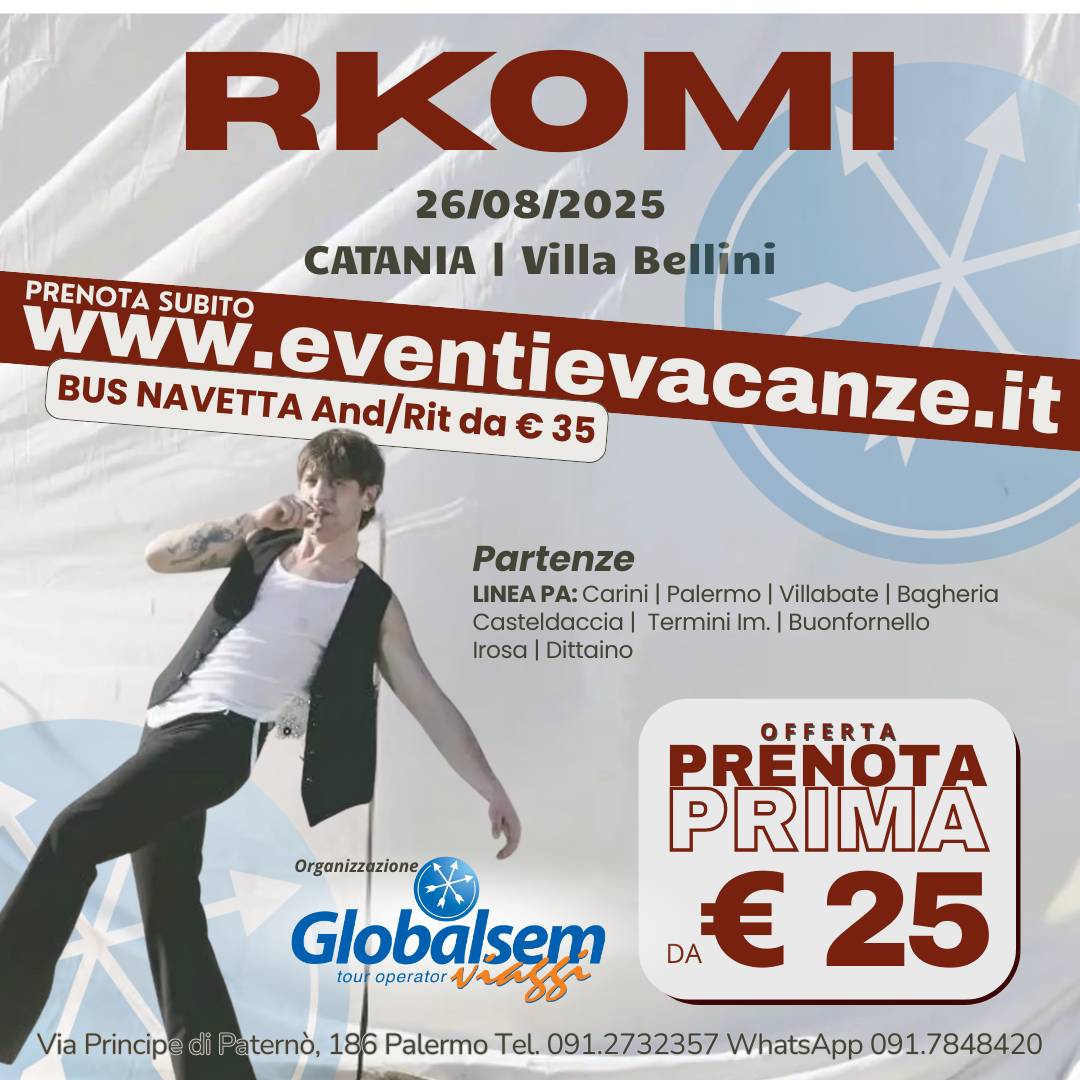 BUS per RKOMI da Palermo e provincia in Concerto a Catania giorno 26 agosto 2025