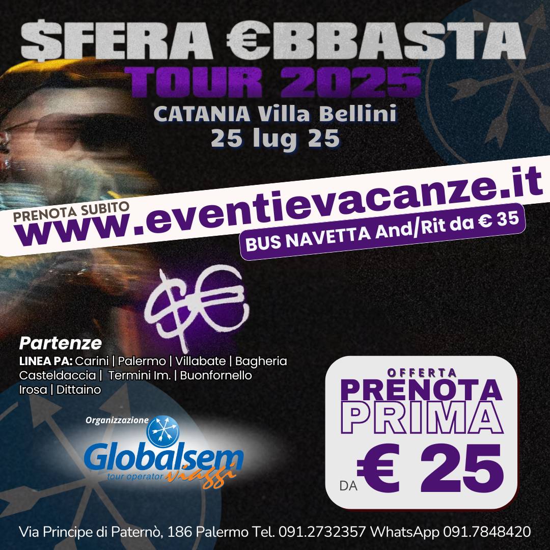 BUS per SFERA EBBASTA da Palermo e provincia in Concerto a Catania il 25 luglio 2025