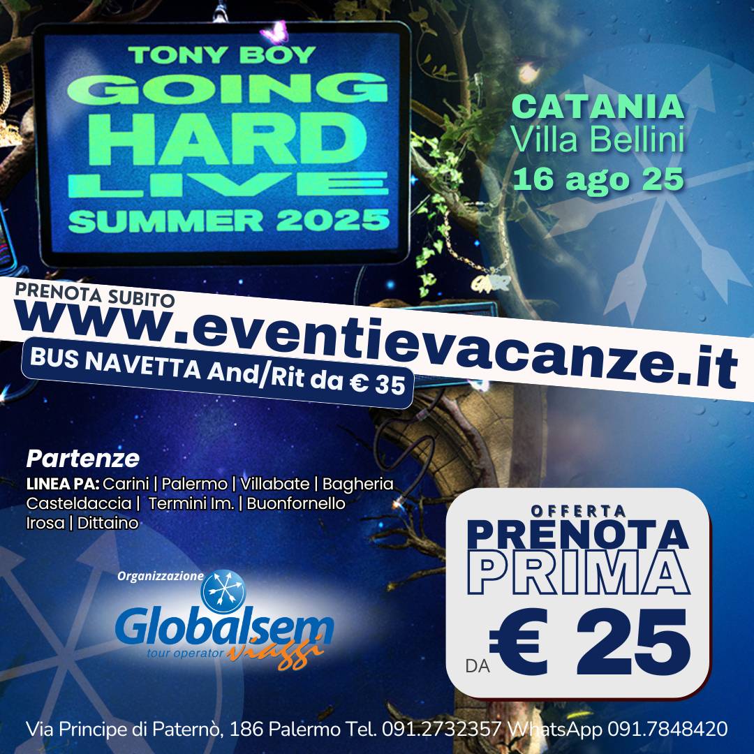BUS per TONY BOY da Palermo e provincia in Concerto a Catania il 16 agosto 2025