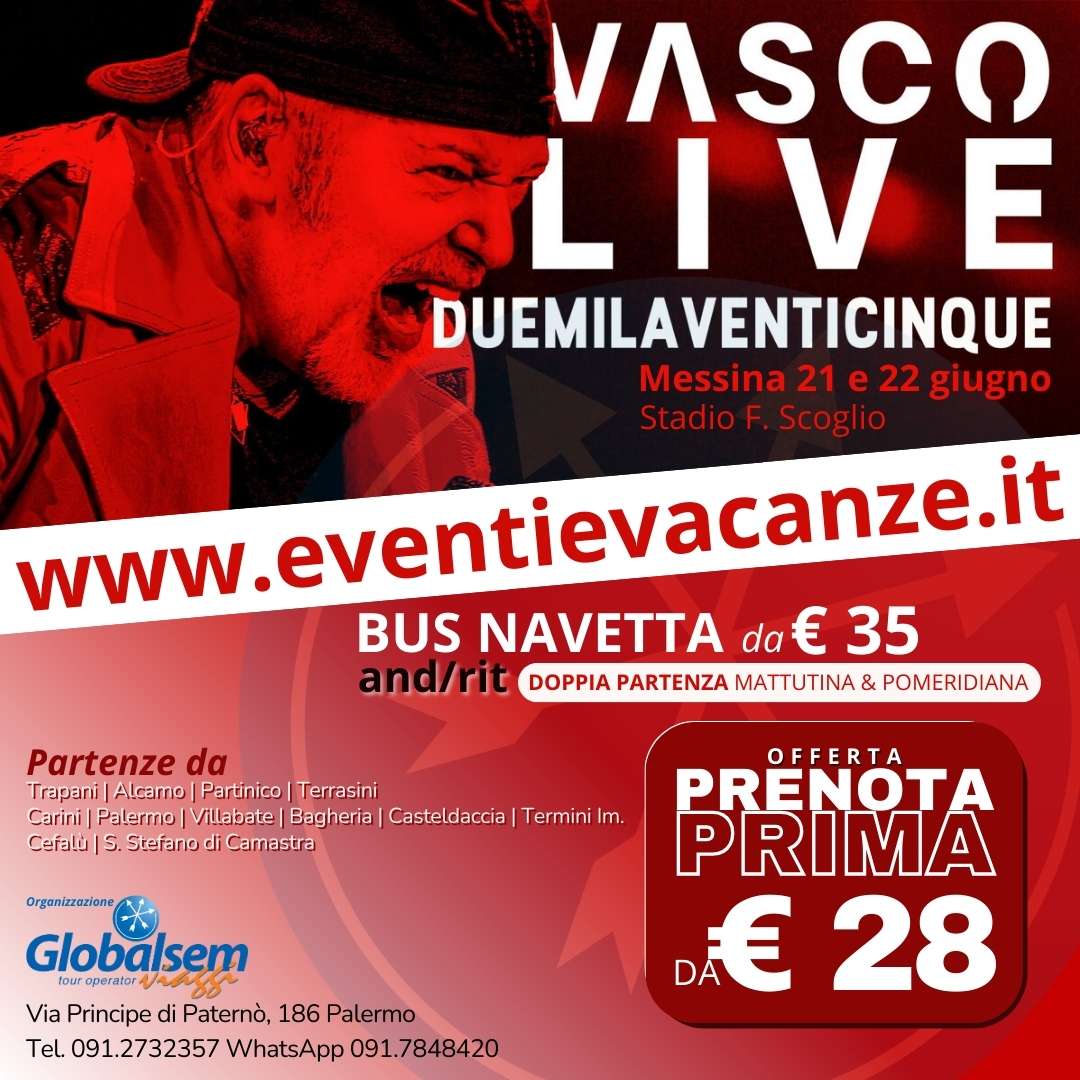 BUS per VASCO ROSSI da Palermo, Trapani e provincia in Concerto a Messina il 21 e 22 giugno 2025